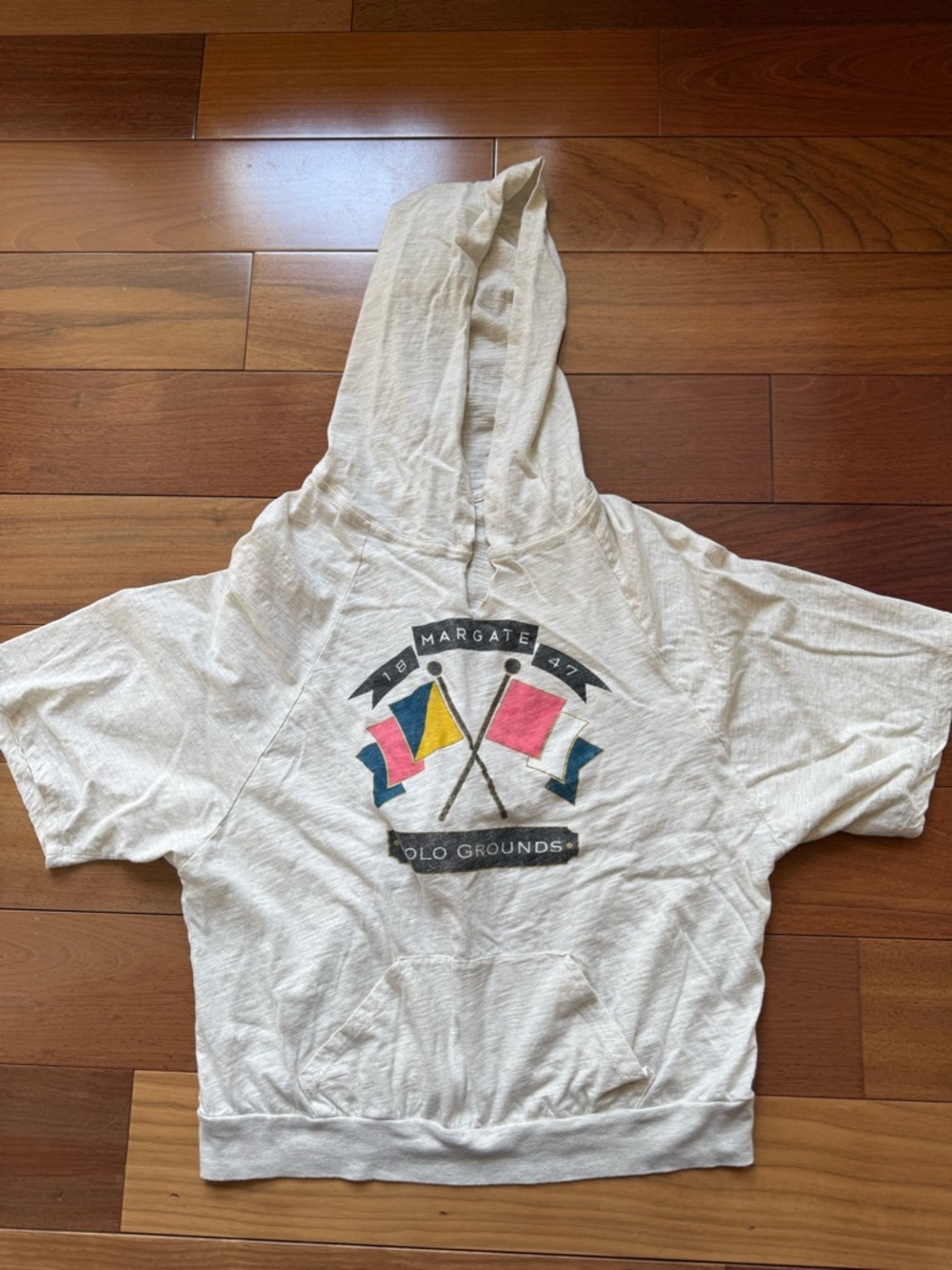 Oatmeal color hooded short sleeve top